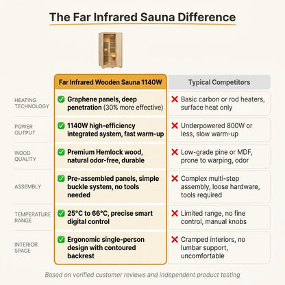 Far Infrared Wooden Sauna Room Home Sauna Spa for 1 Person1140W — Comparison