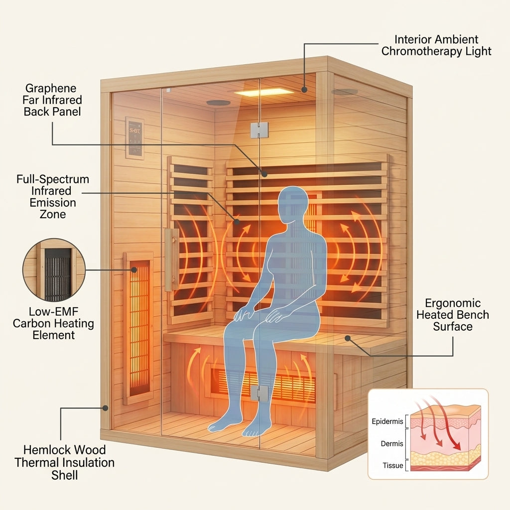Far Infrared Wooden Sauna Room Home Sauna Spa for 1 Person1140W — How It Works