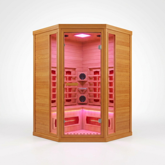 Multifunctional 2-3 Person Infrared Sauna for Home, 2180W Indoor Sauna with 7-Color LED Ambient Light, Red Light Feature, Oxygen Bar, Dual Bluetooth Speakers, 360° Surround Heating — Studio Shot
