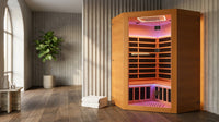 Multifunctional 2-3 Person Infrared Sauna for Home, 2180W Indoor Sauna with 7-Color LED Ambient Light, Red Light Feature, Oxygen Bar, Dual Bluetooth Speakers, 360° Surround Heating — Lifestyle